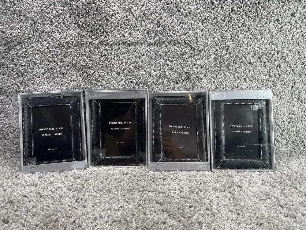 Black Leather 4x6 Picture Frames Photo Bundle 4 Piece Set Home Decor New